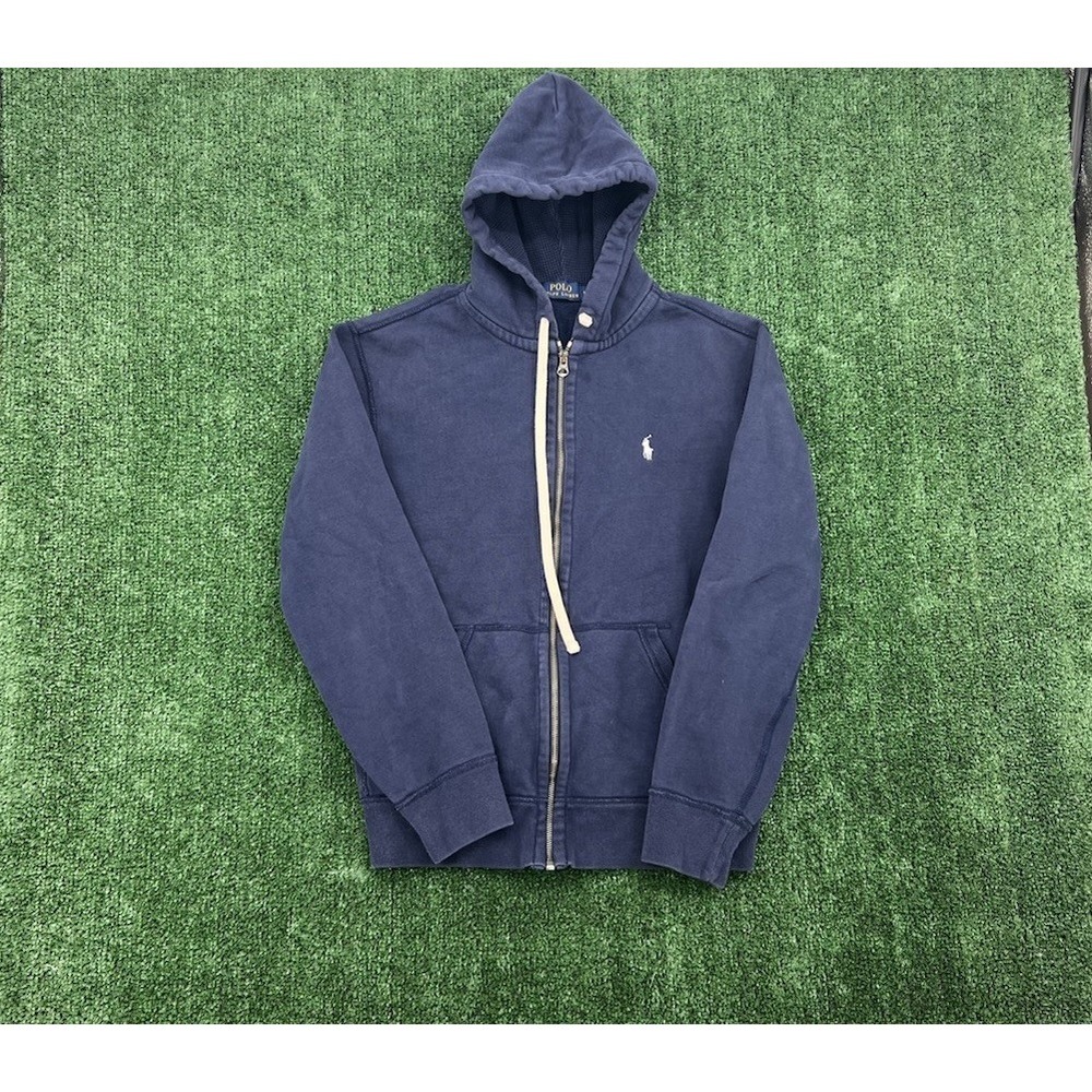 Polo Ralph Lauren Zip Hoodie Sweatshirt Men's M Navy Blue Full Zip Jacket Hooded